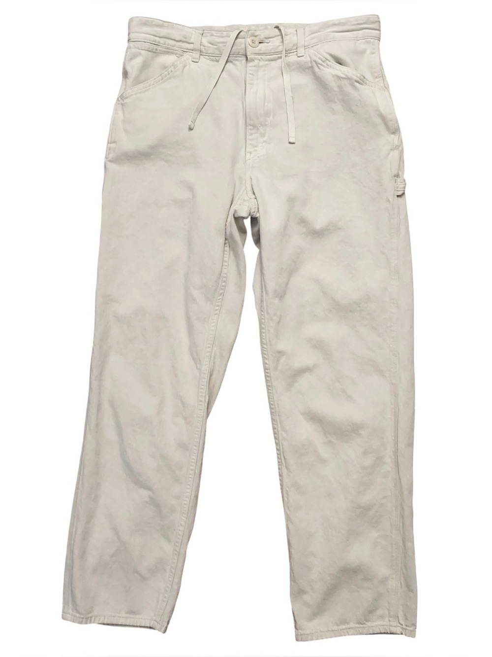 Uniqlo Denim Work Pants Mens M Carpenter Linen Cotton Drawstring Stretch White